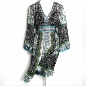 NWT INC International Concepts Dress Cottage Guest House Silk Boho Bell Sleeve